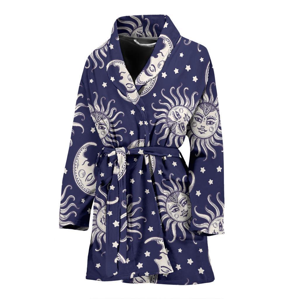 Sun Moon Pattern Print Women Long Robe-grizzshop