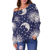 Sun Moon Pattern Print Women Off Shoulder Sweatshirt-grizzshop