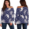 Sun Moon Pattern Print Women Off Shoulder Sweatshirt-grizzshop