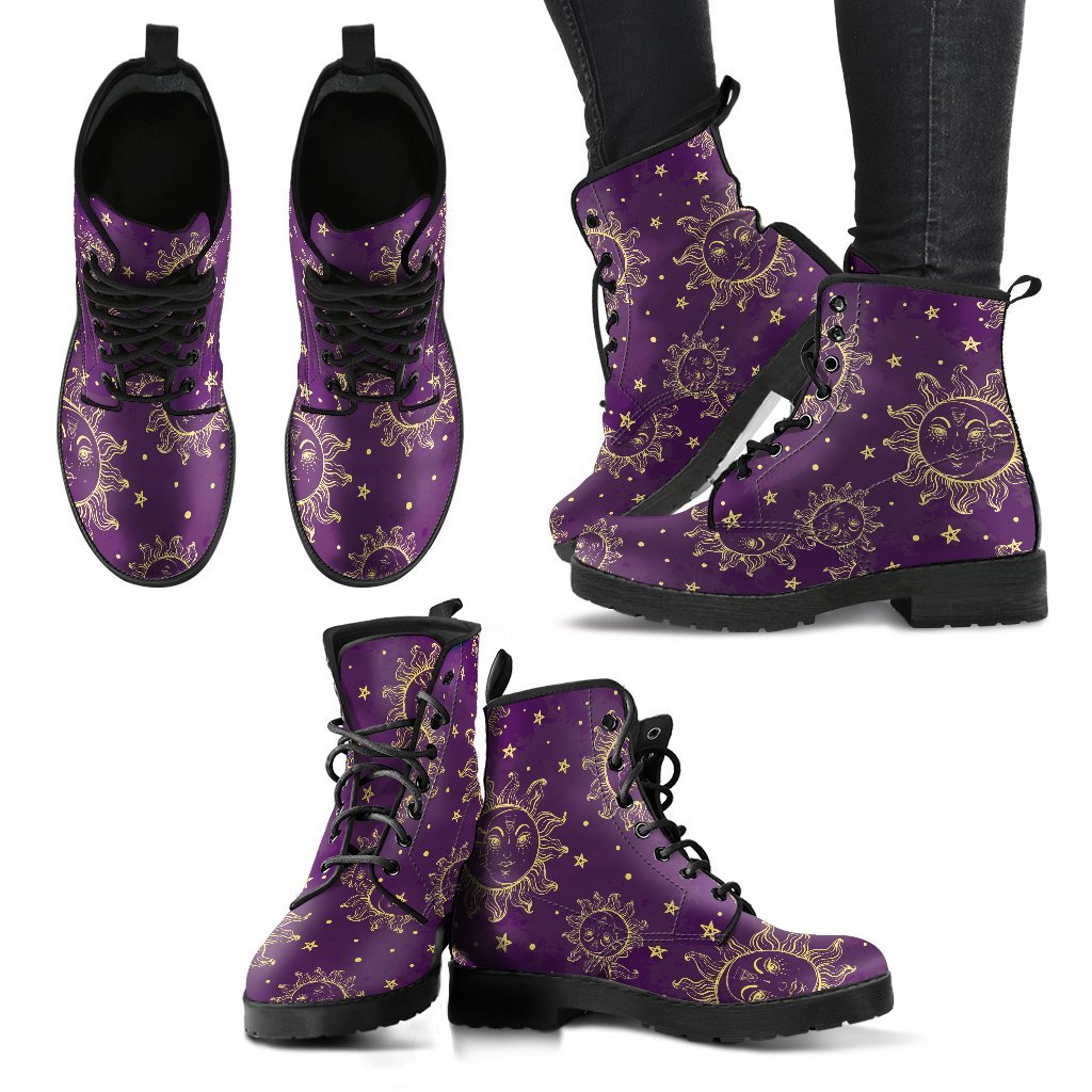 Sun Moon Pattern Women's Leather Boots-grizzshop