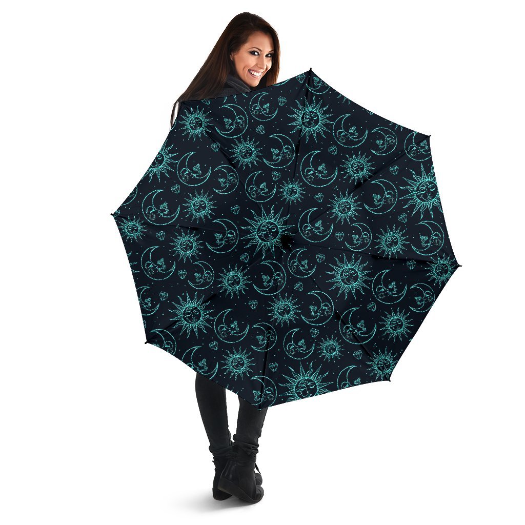 Sun Moon Print Pattern Automatic Foldable Umbrella-grizzshop