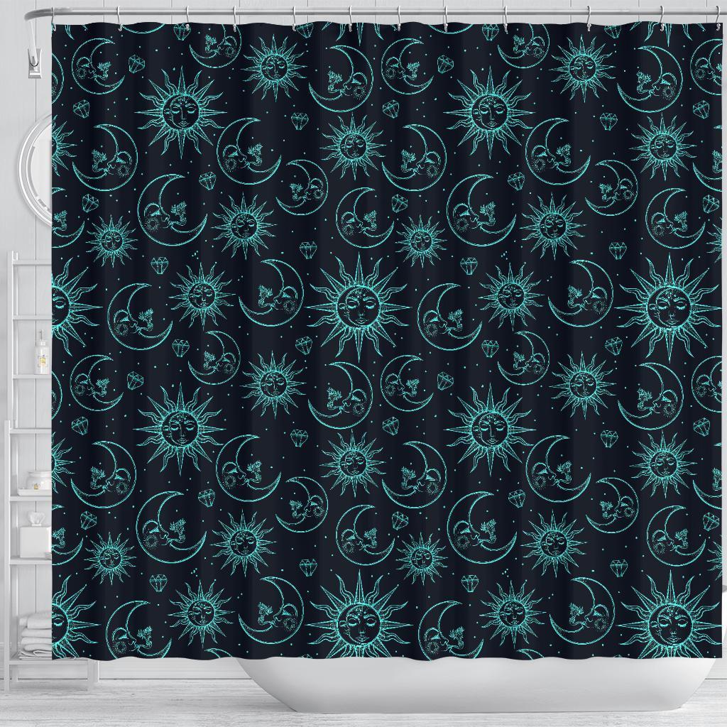 Sun Moon Print Pattern Bathroom Shower Curtain-grizzshop