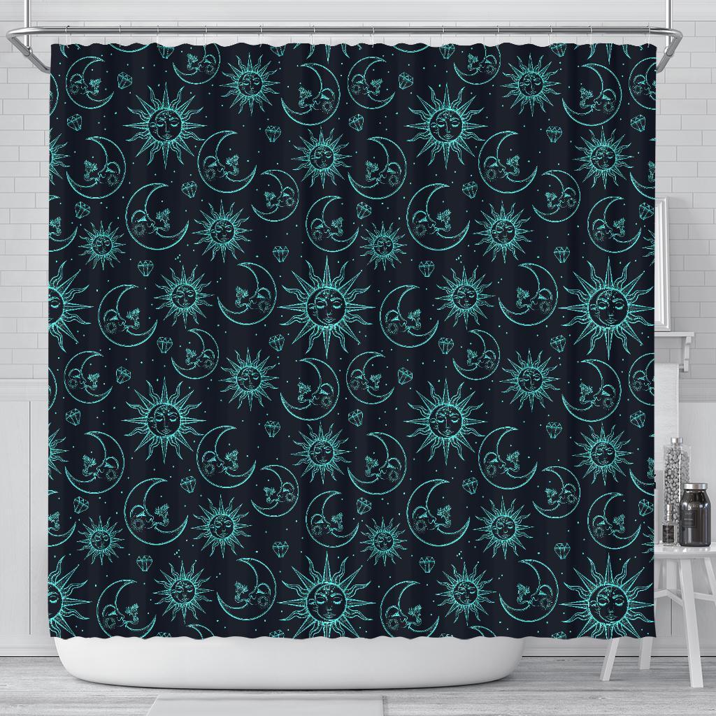 Sun Moon Print Pattern Bathroom Shower Curtain-grizzshop