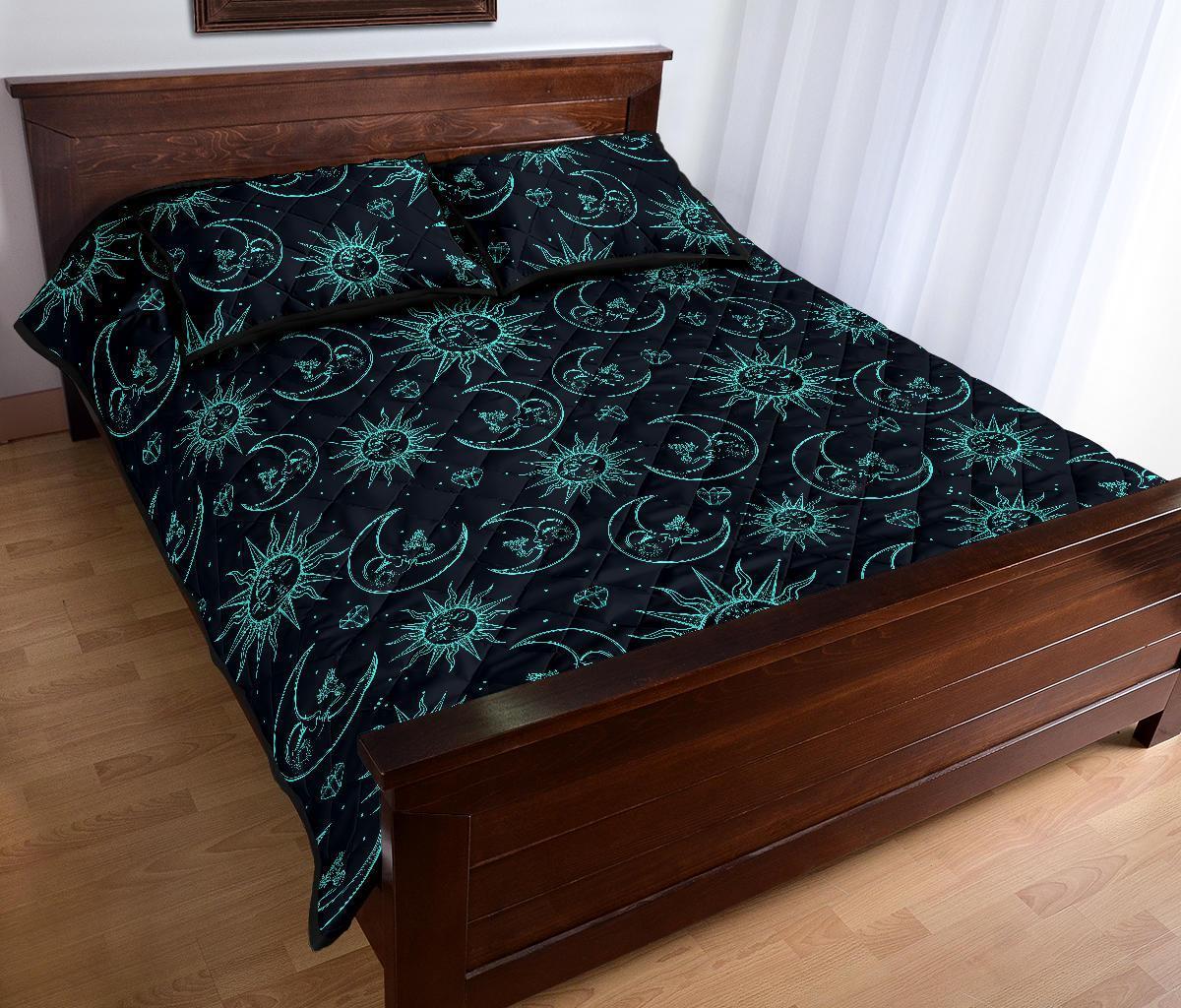 Sun Moon Print Pattern Bed Set Quilt-grizzshop