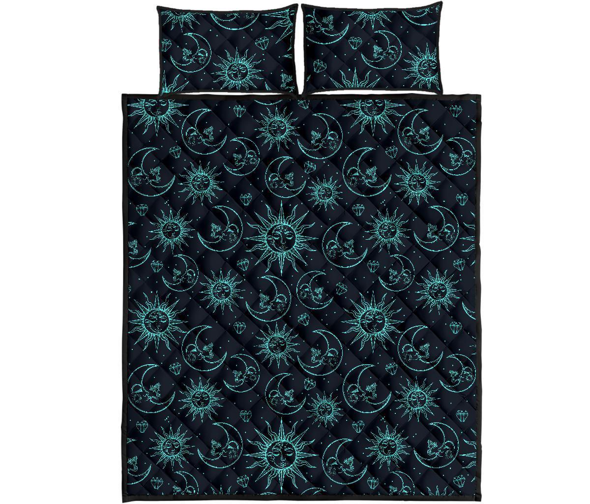 Sun Moon Print Pattern Bed Set Quilt-grizzshop