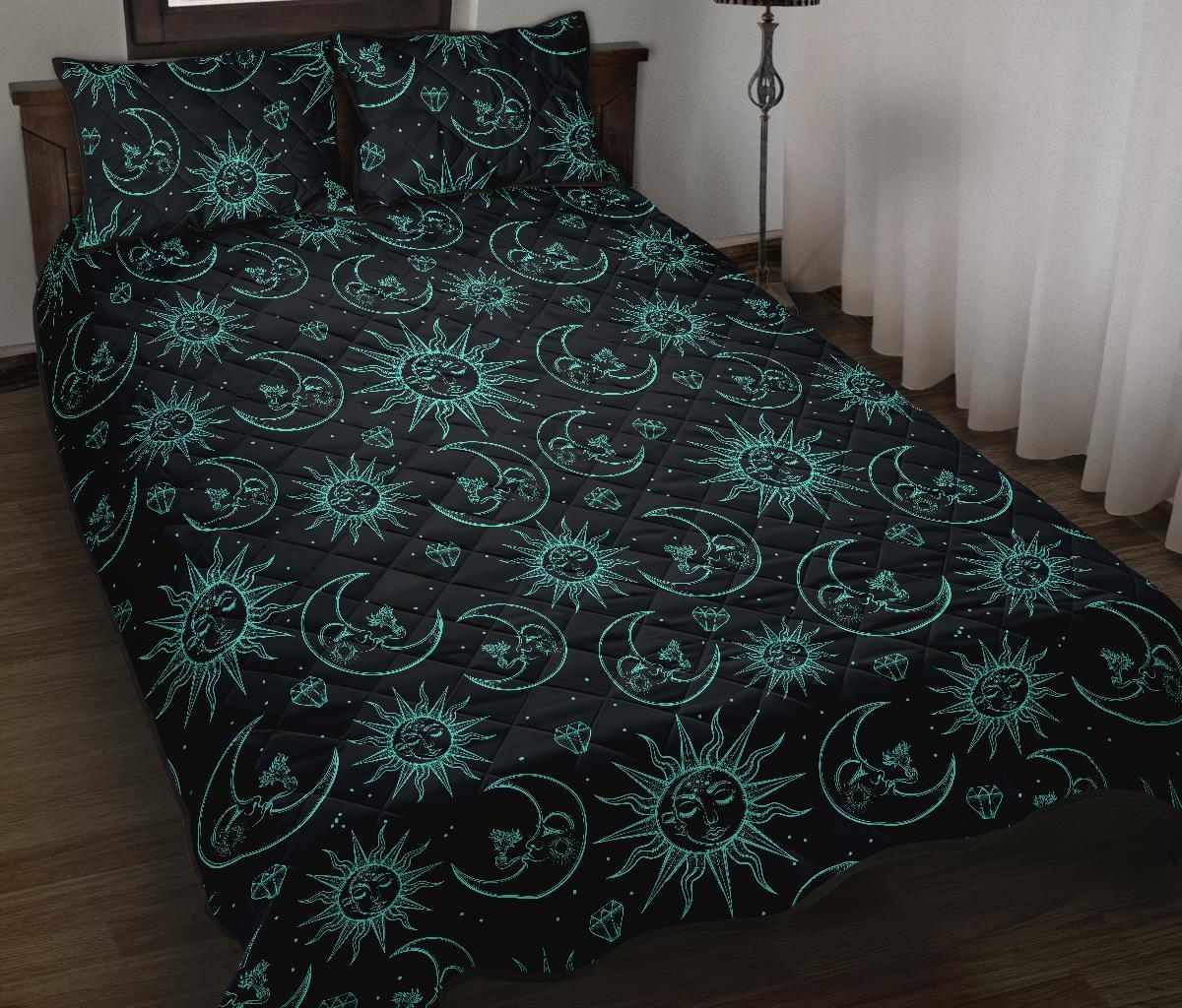 Sun Moon Print Pattern Bed Set Quilt-grizzshop