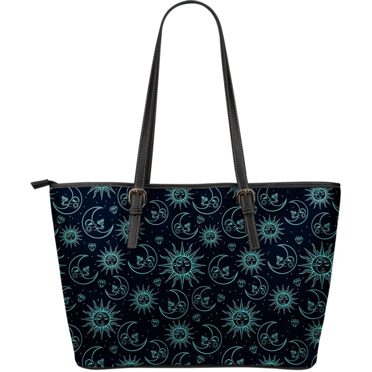 Sun Moon Print Pattern Leather Tote Bag-grizzshop