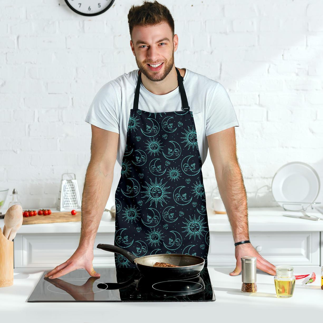 Sun Moon Print Pattern Men's Apron-grizzshop