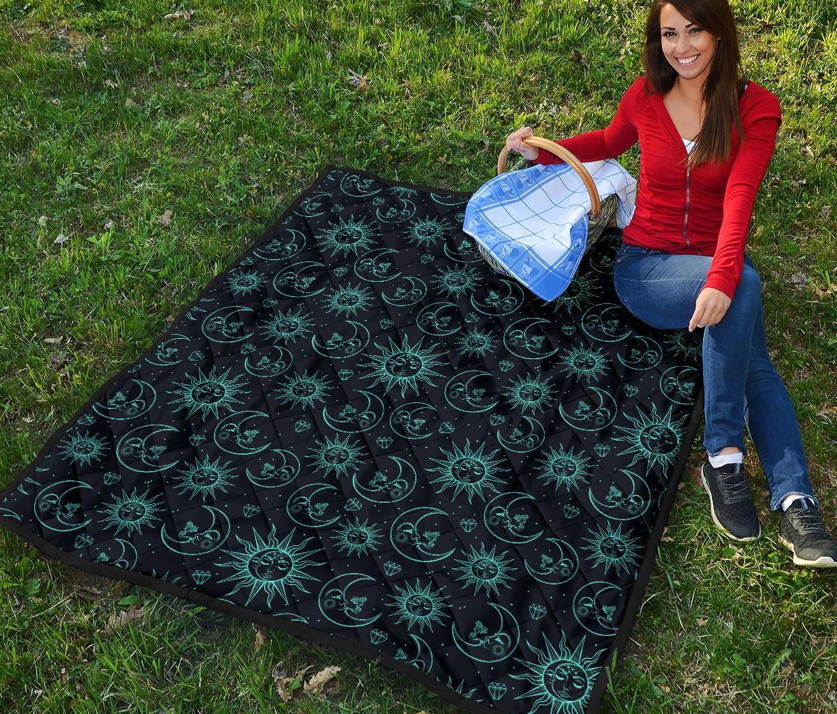 Sun Moon Print Pattern Quilt-grizzshop