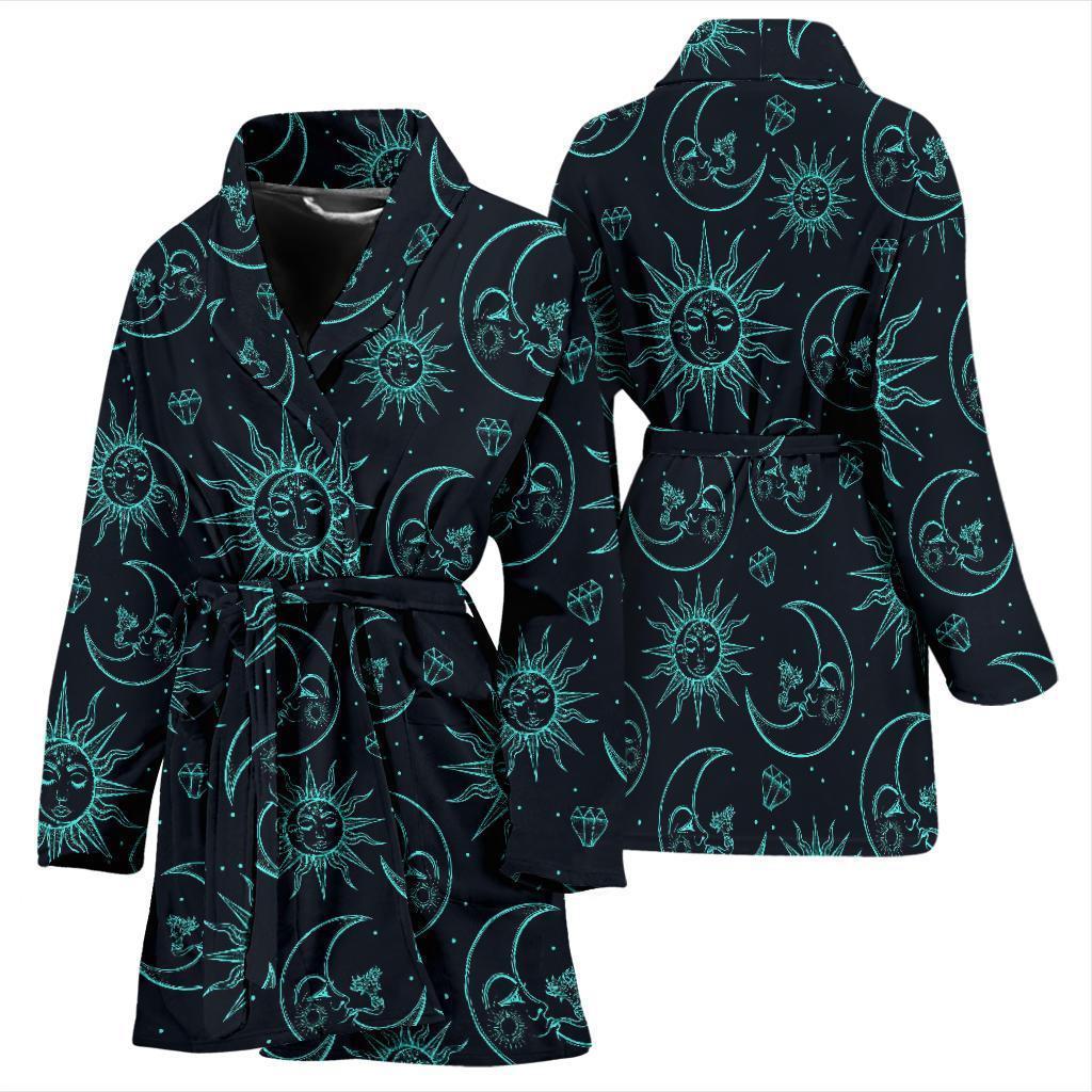 Sun Moon Print Pattern Women Long Robe-grizzshop