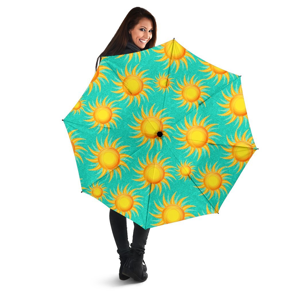 Sun Pattern Print Automatic Foldable Umbrella-grizzshop