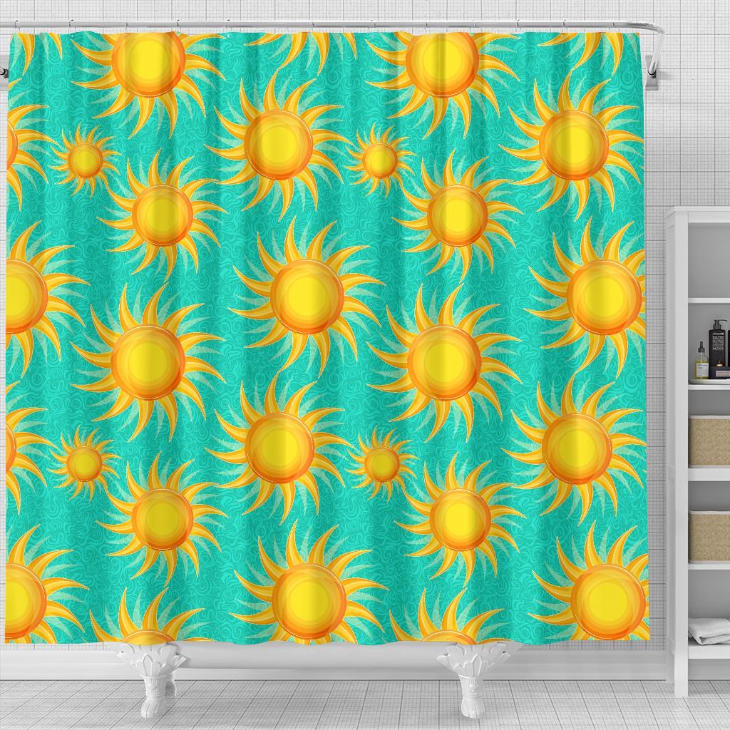 Sun Pattern Print Bathroom Shower Curtain-grizzshop