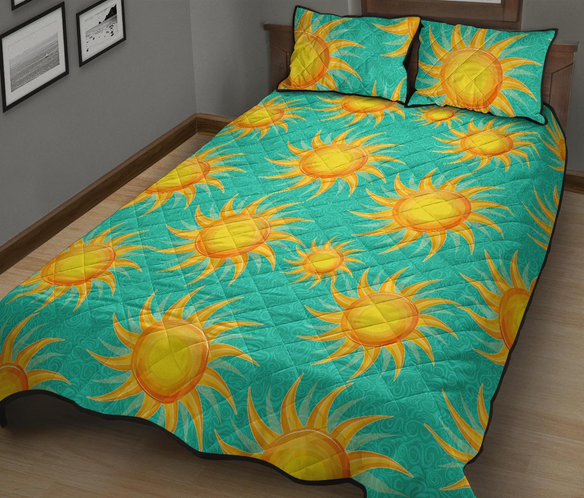 Sun Pattern Print Bed Set Quilt-grizzshop