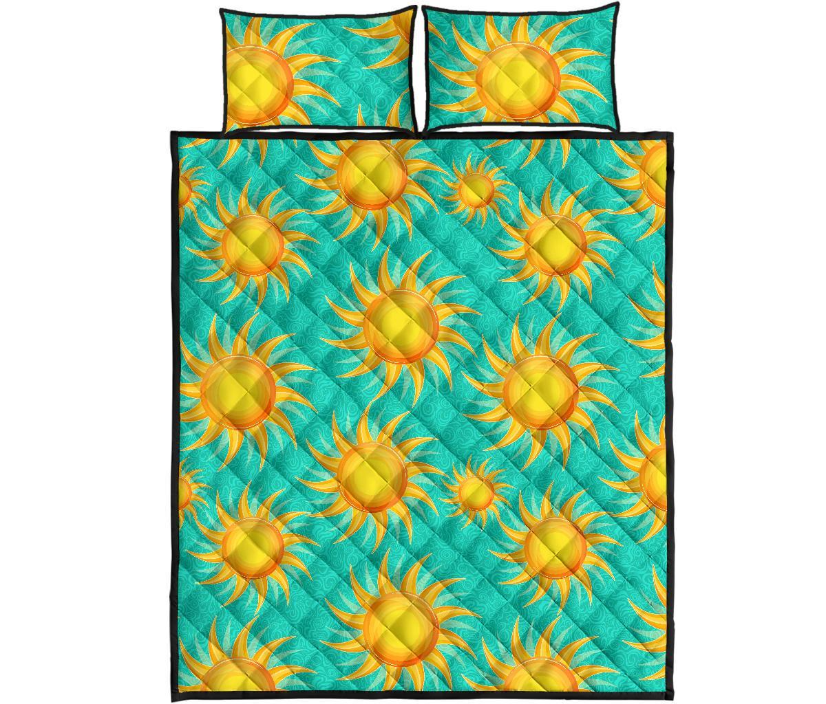 Sun Pattern Print Bed Set Quilt-grizzshop