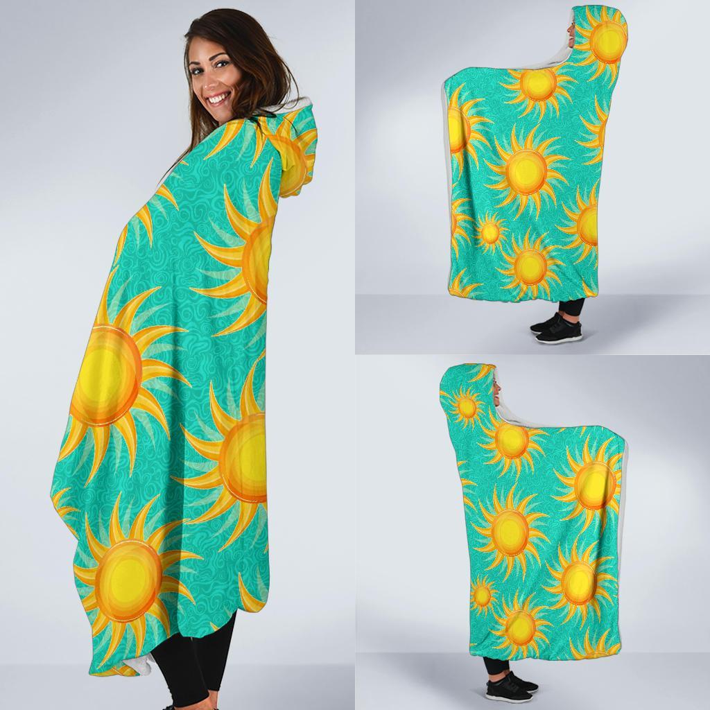 Sun Pattern Print Hooded Blanket-grizzshop