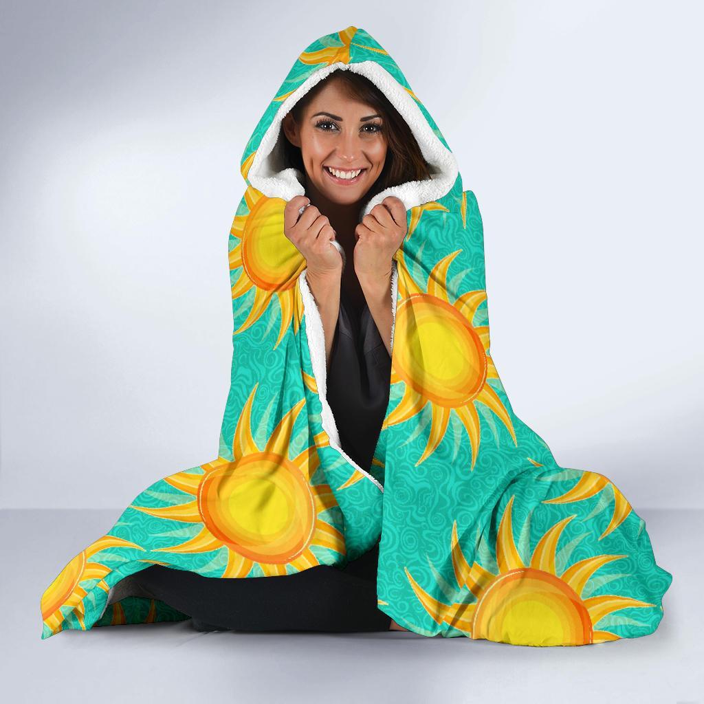 Sun Pattern Print Hooded Blanket-grizzshop