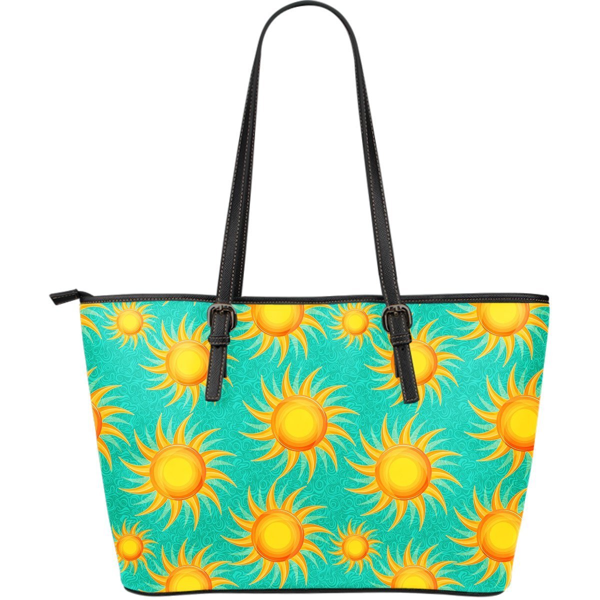 Sun Pattern Print Leather Tote Bag-grizzshop
