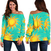 Sun Pattern Print Women Off Shoulder Sweatshirt-grizzshop