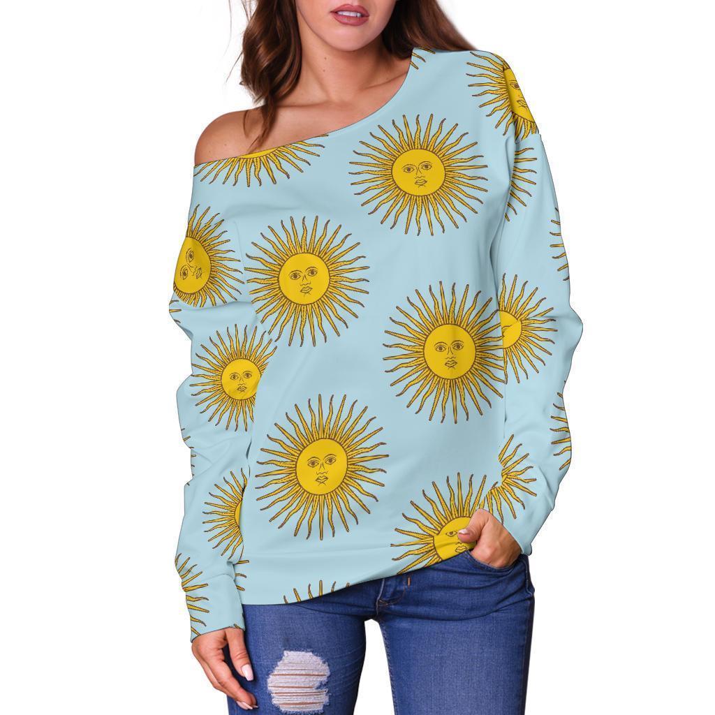 Sun Print Pattern Women Off Shoulder Sweatshirt-grizzshop