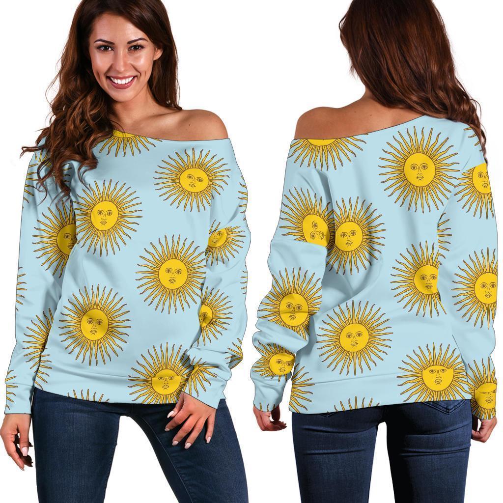 Sun Print Pattern Women Off Shoulder Sweatshirt-grizzshop
