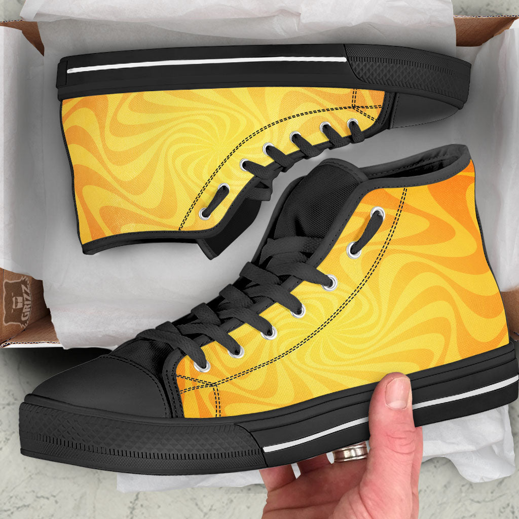 Sun Psychedelic Burning Print Black High Top Shoes-grizzshop
