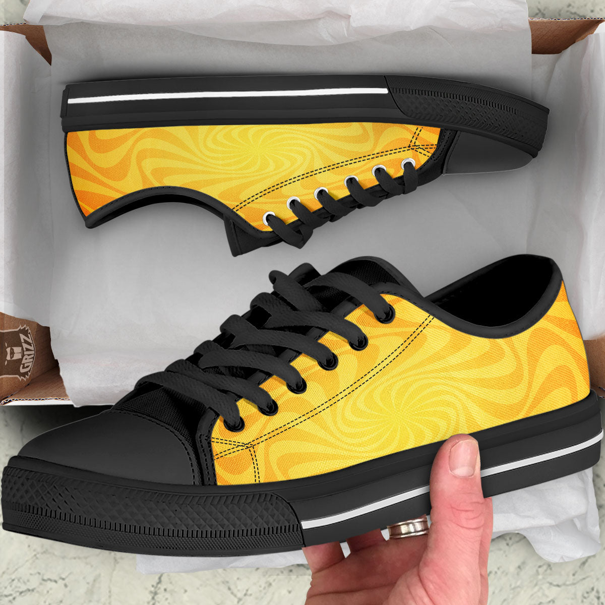 Sun Psychedelic Burning Print Black Low Top Shoes-grizzshop