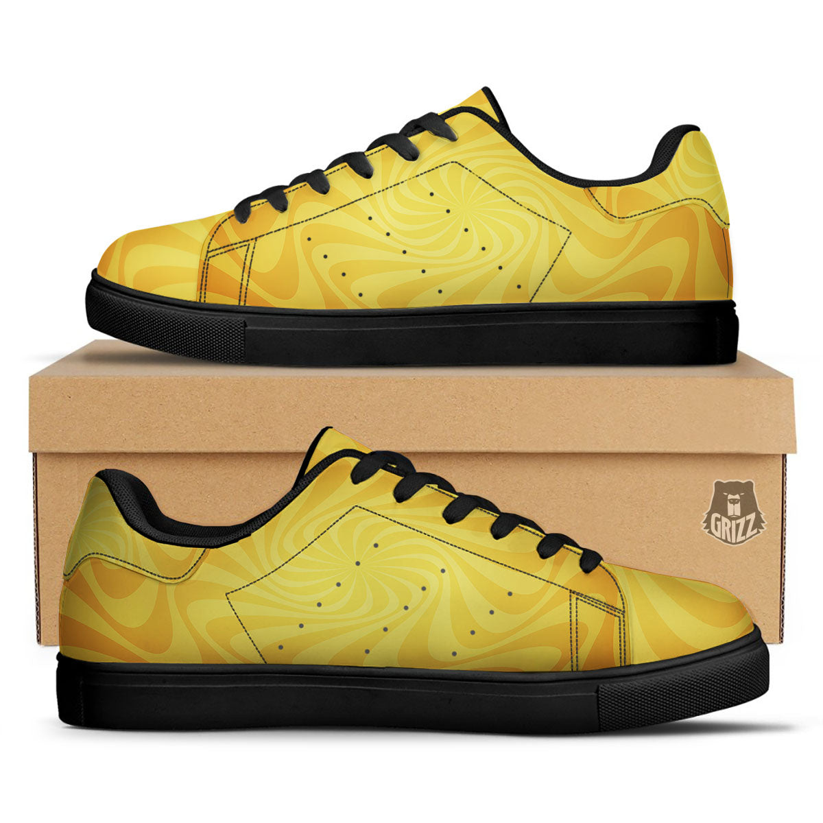 Sun Psychedelic Burning Print Black Low Top Sneakers-grizzshop