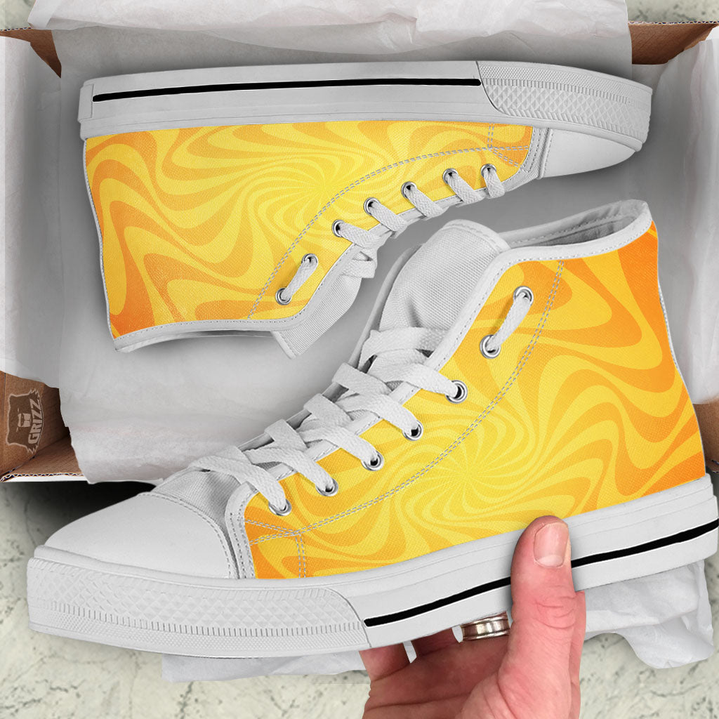 Sun Psychedelic Burning Print White High Top Shoes-grizzshop