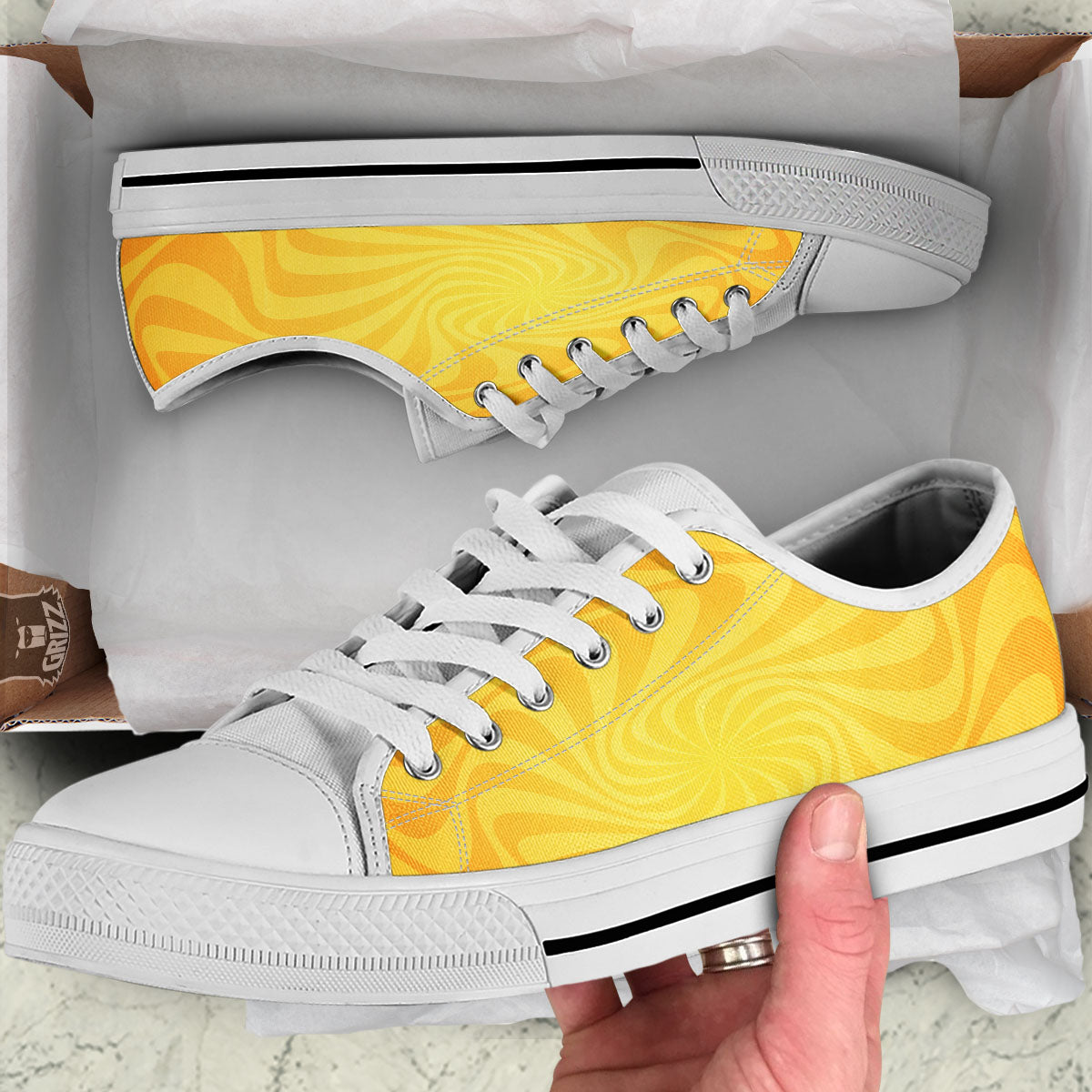 Sun Psychedelic Burning Print White Low Top Shoes-grizzshop