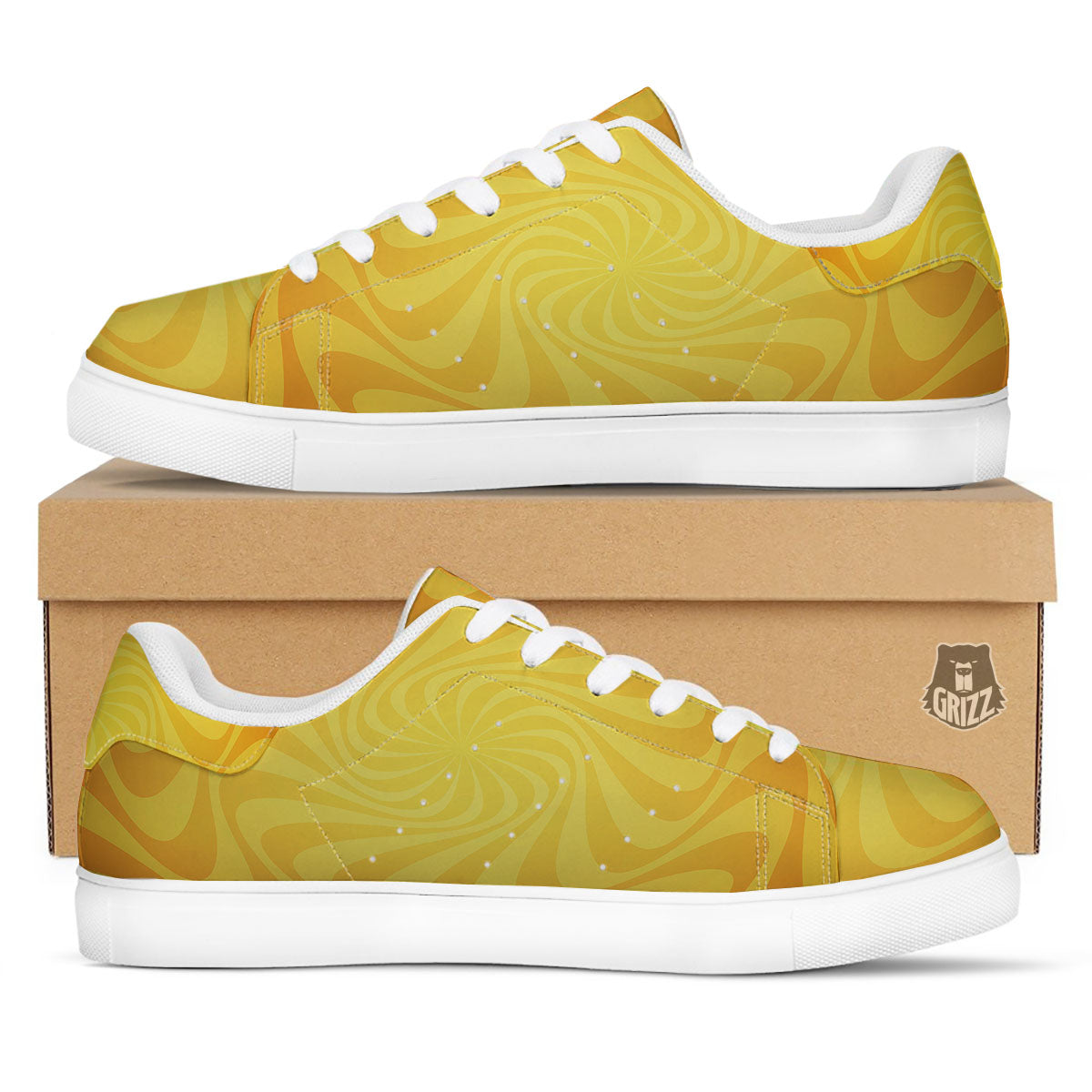 Sun Psychedelic Burning Print White Low Top Sneakers-grizzshop