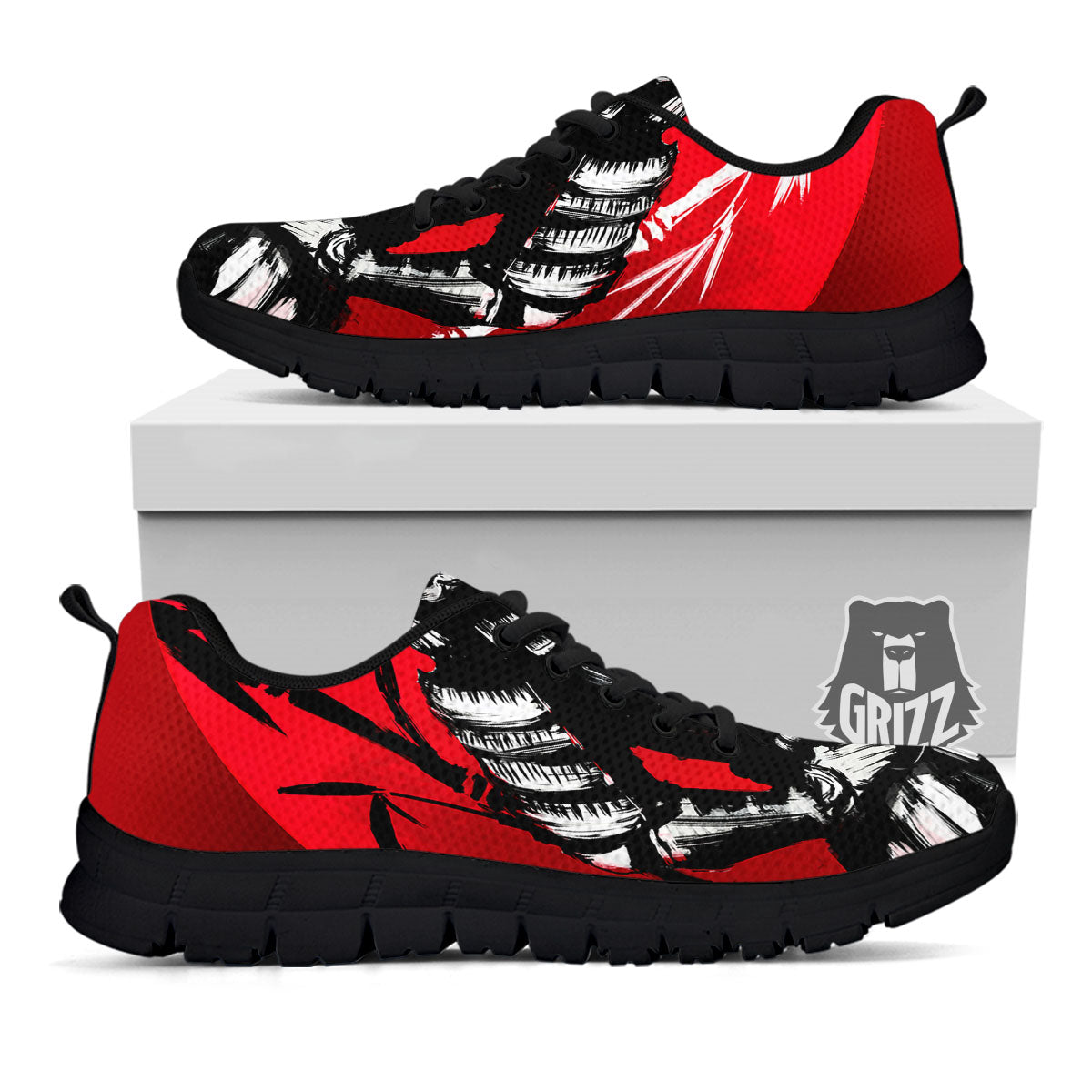 Sun Samurai Red Rising Print Black Sneaker-grizzshop