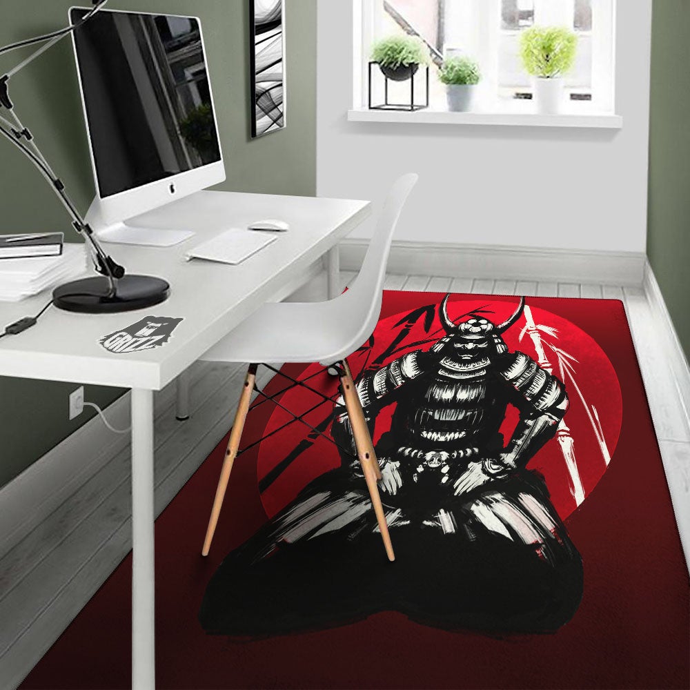 Sun Samurai Red Rising Print Floor Mat-grizzshop