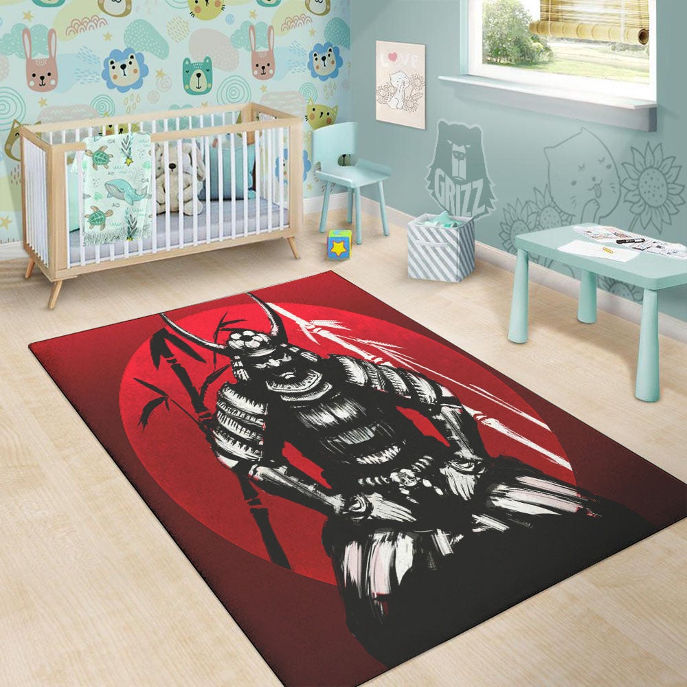 Sun Samurai Red Rising Print Floor Mat-grizzshop