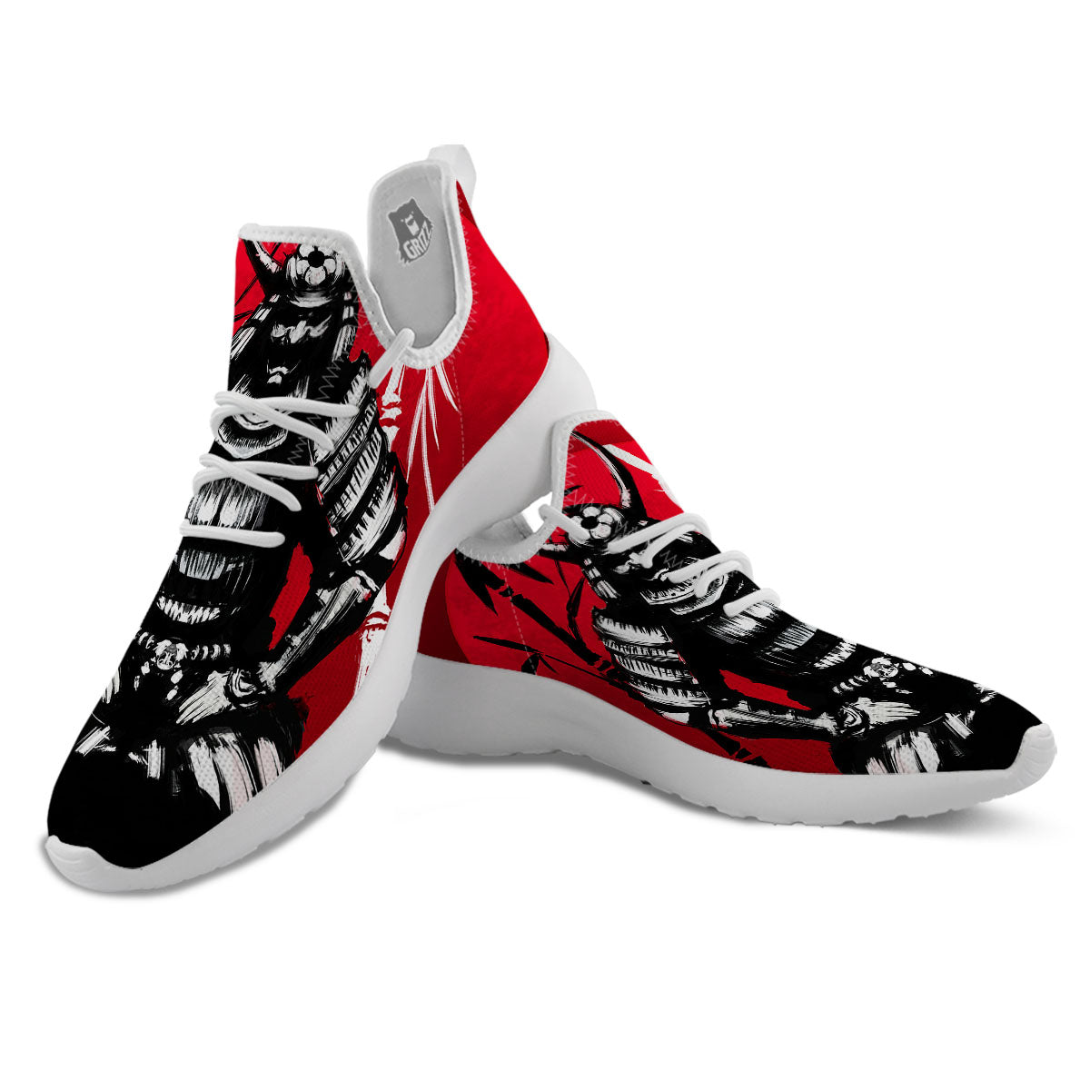 Sun Samurai Red Rising Print White Athletic Shoes-grizzshop