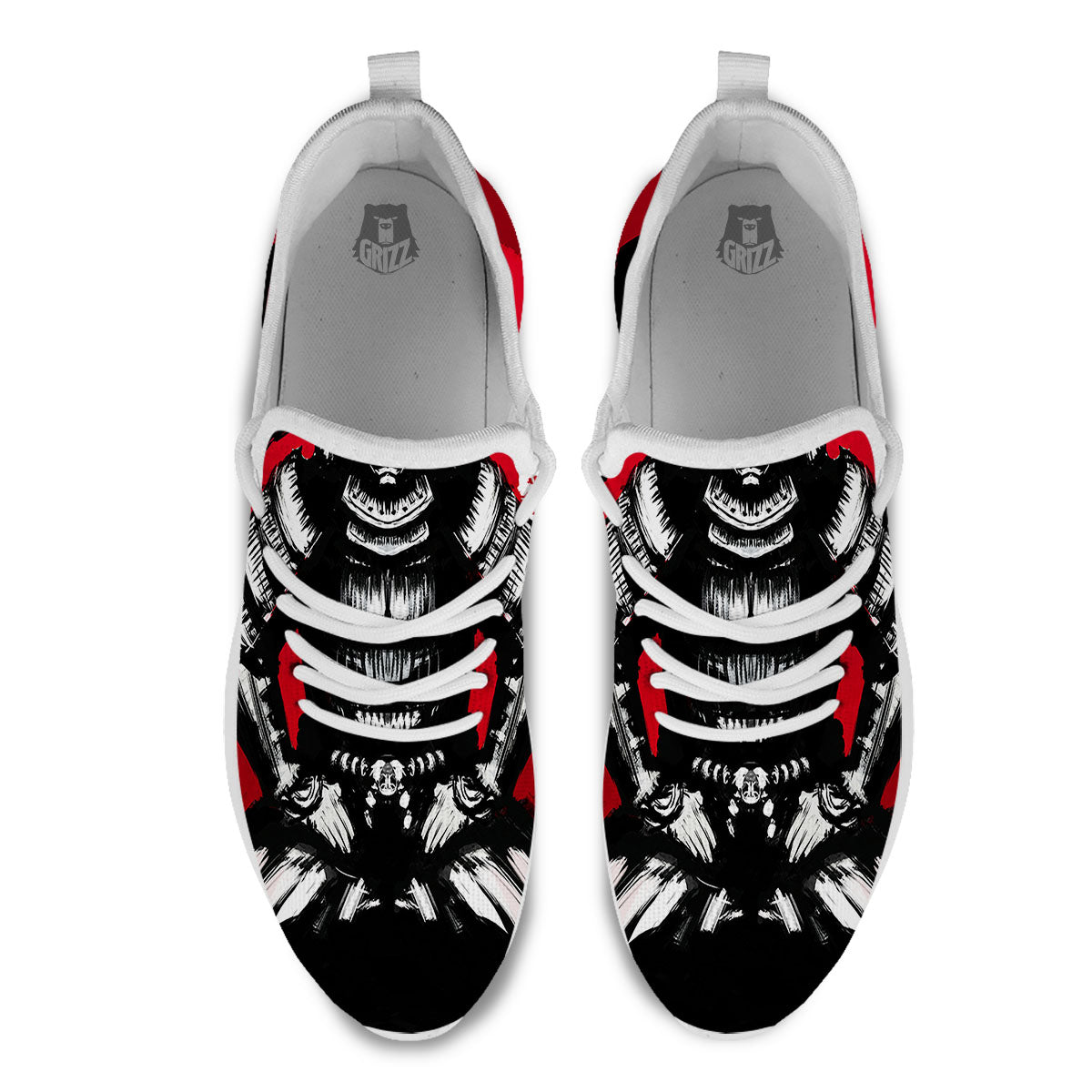 Sun Samurai Red Rising Print White Athletic Shoes-grizzshop