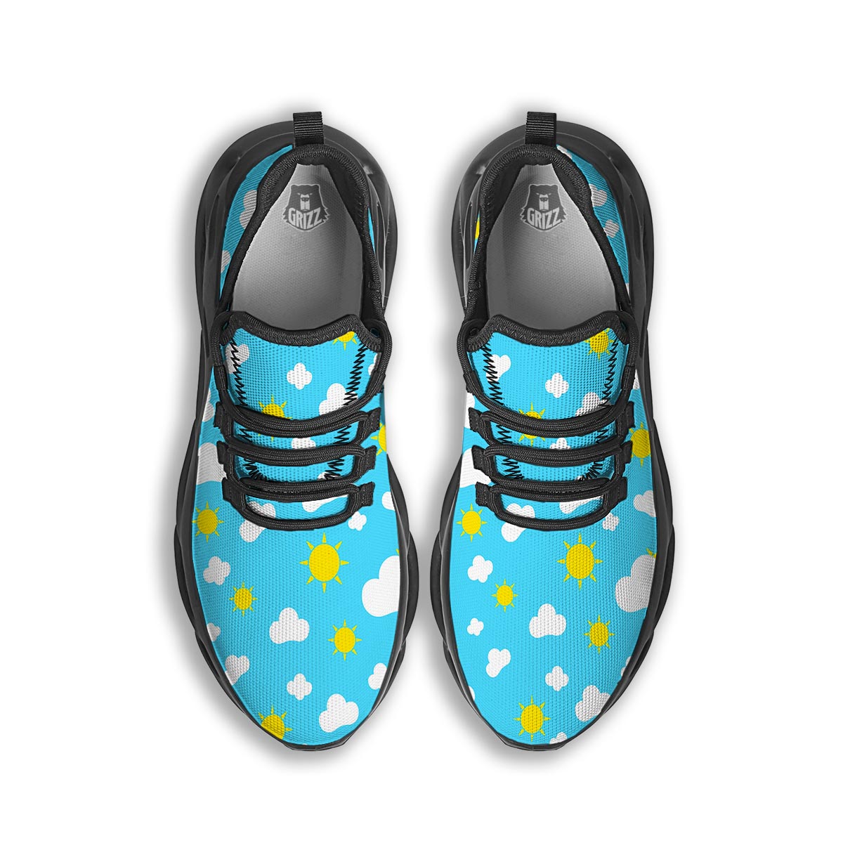 Sun Shiny Print Pattern Black Running Shoes-grizzshop