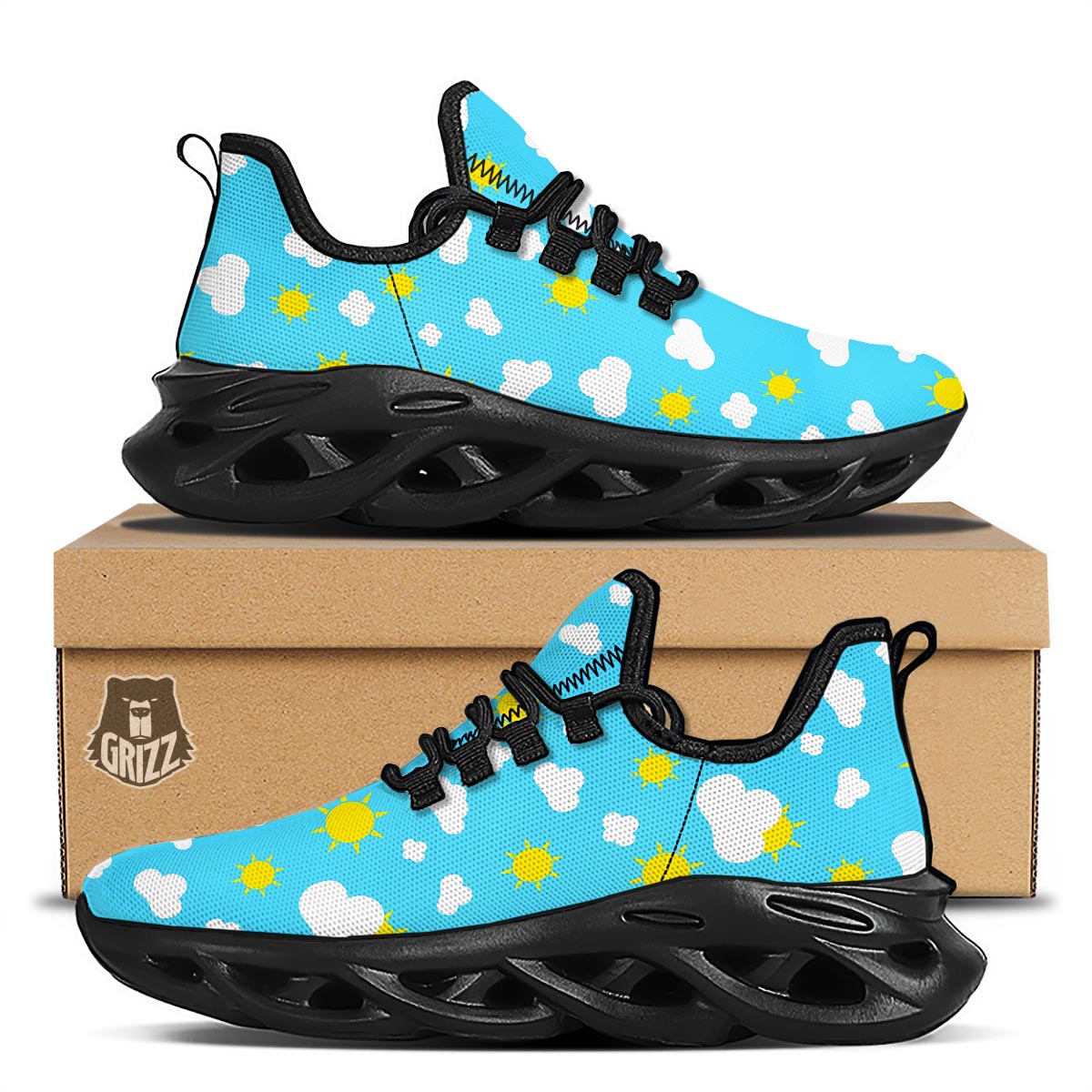 Sun Shiny Print Pattern Black Running Shoes-grizzshop