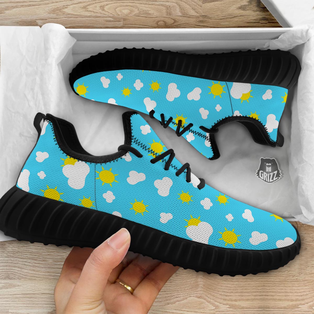 Sun Shiny Print Pattern Black Walking Shoes-grizzshop