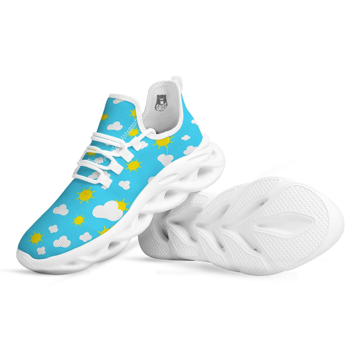 Sun Shiny Print Pattern White Running Shoes-grizzshop