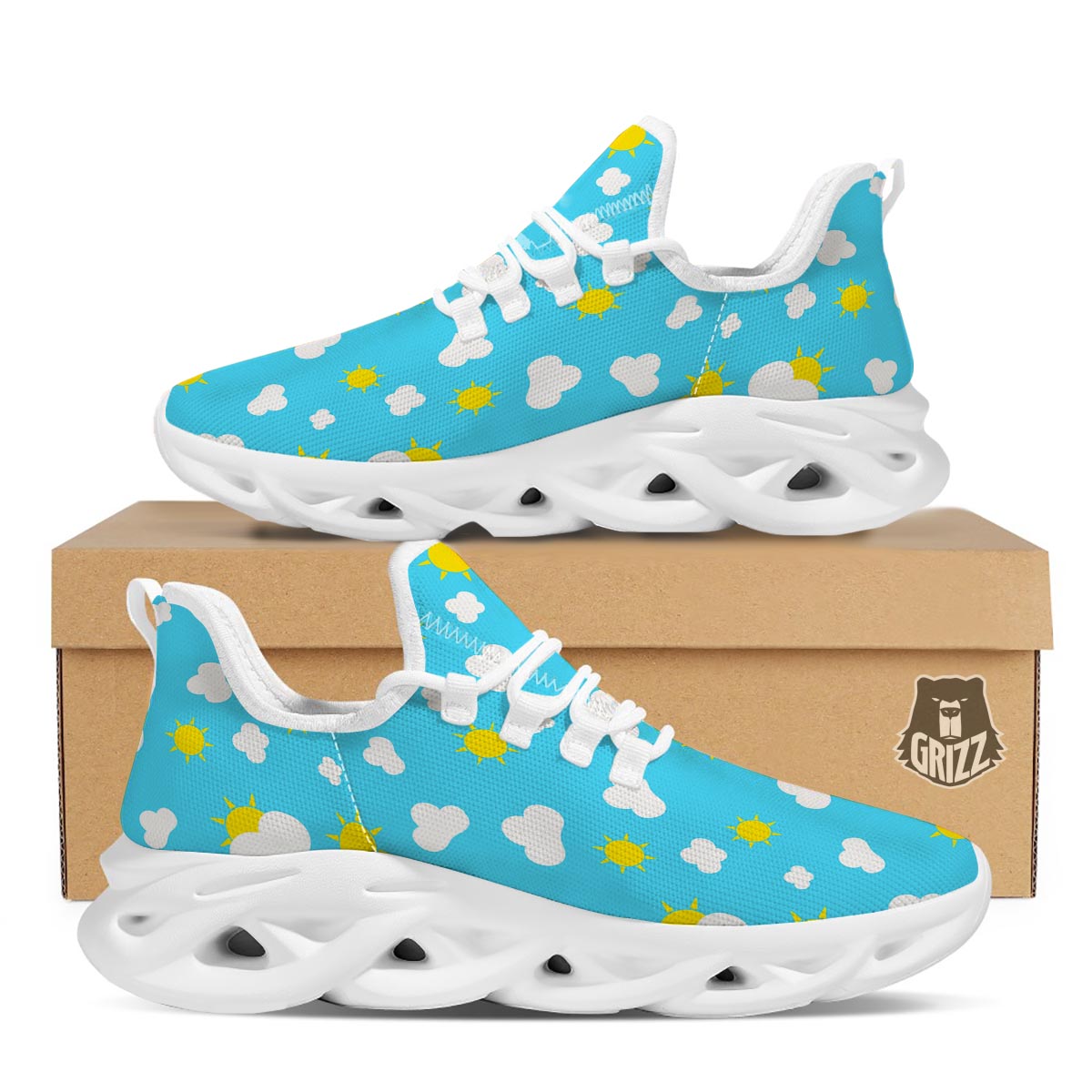 Sun Shiny Print Pattern White Running Shoes-grizzshop