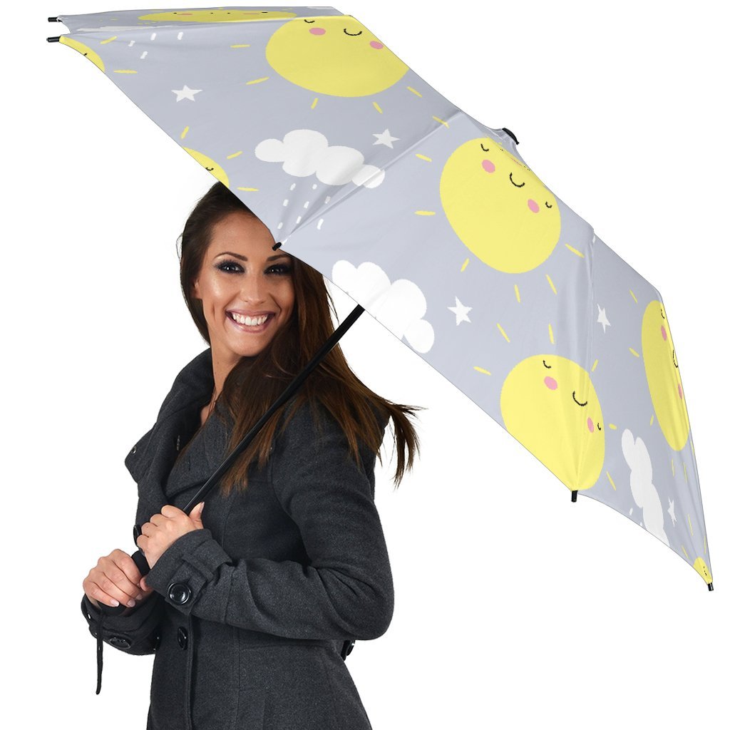 Sun Smile Pattern Print Automatic Foldable Umbrella-grizzshop