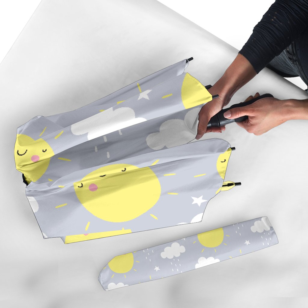 Sun Smile Pattern Print Automatic Foldable Umbrella-grizzshop