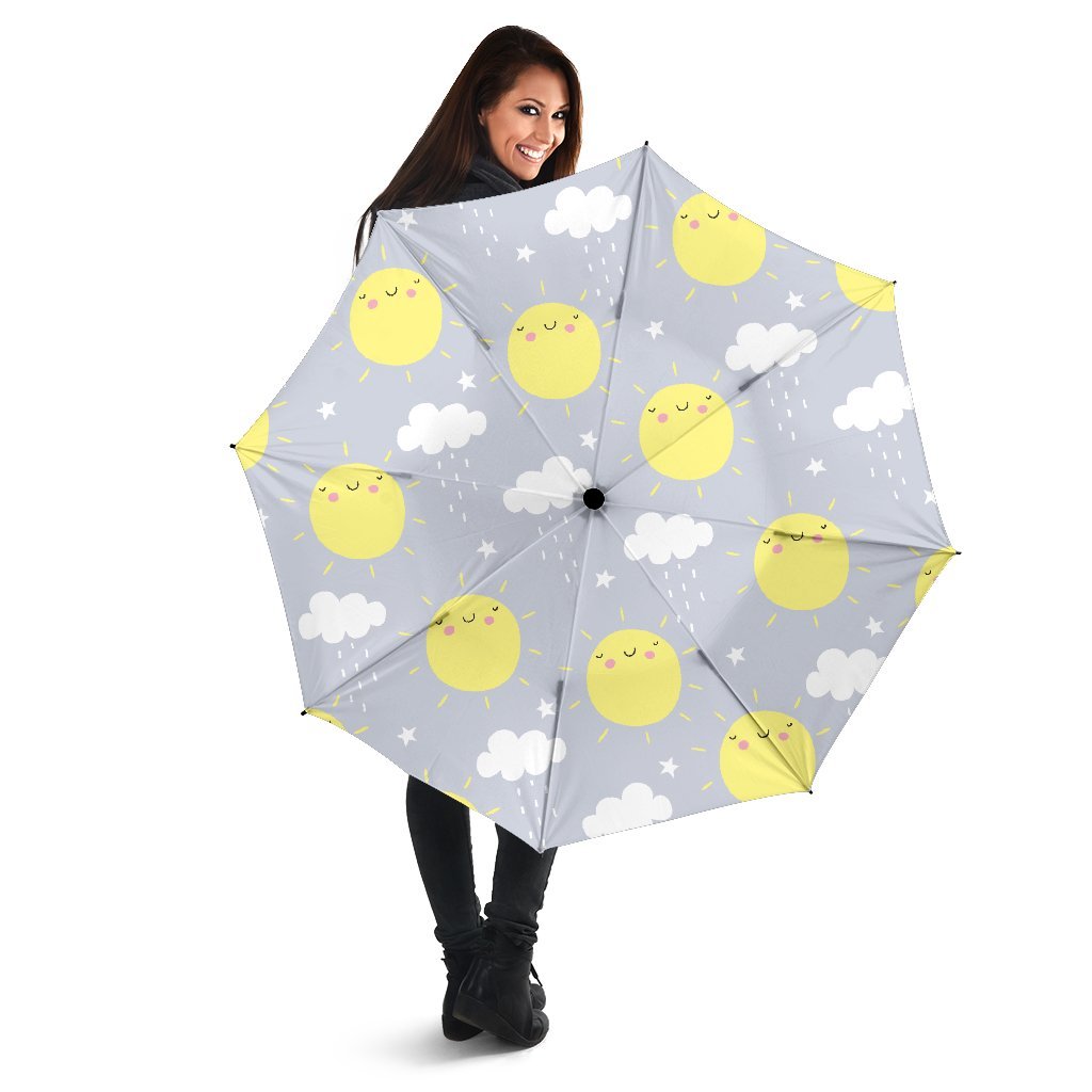 Sun Smile Pattern Print Automatic Foldable Umbrella-grizzshop