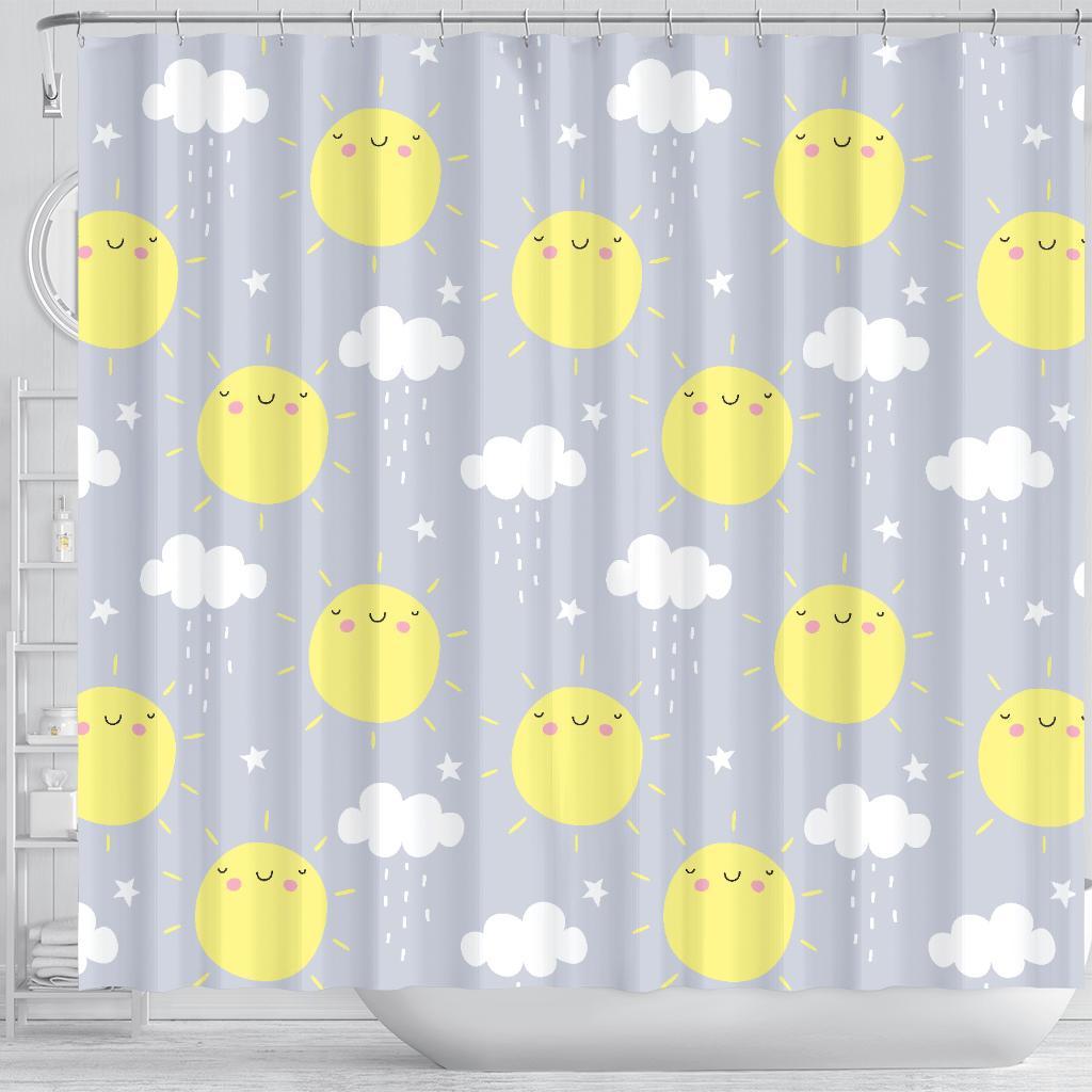 Sun Smile Pattern Print Bathroom Shower Curtain-grizzshop