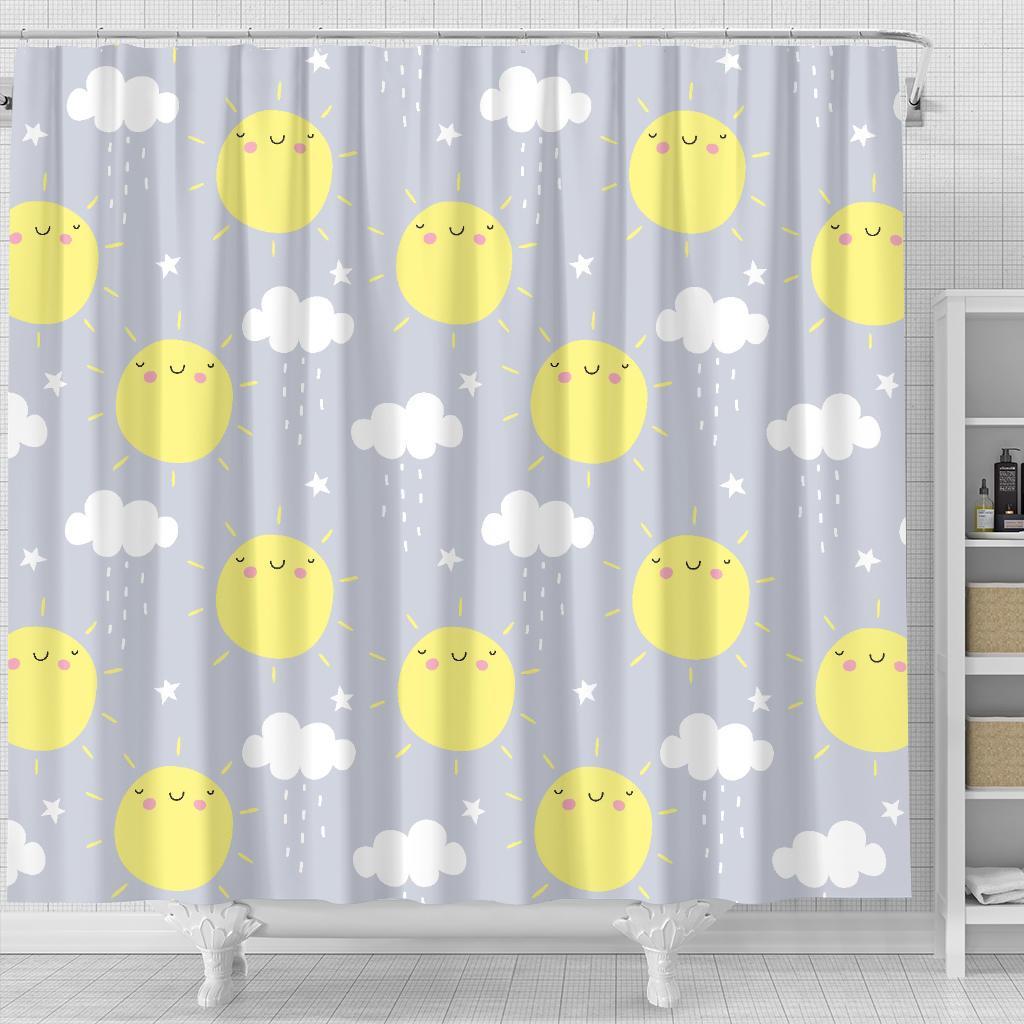 Sun Smile Pattern Print Bathroom Shower Curtain-grizzshop