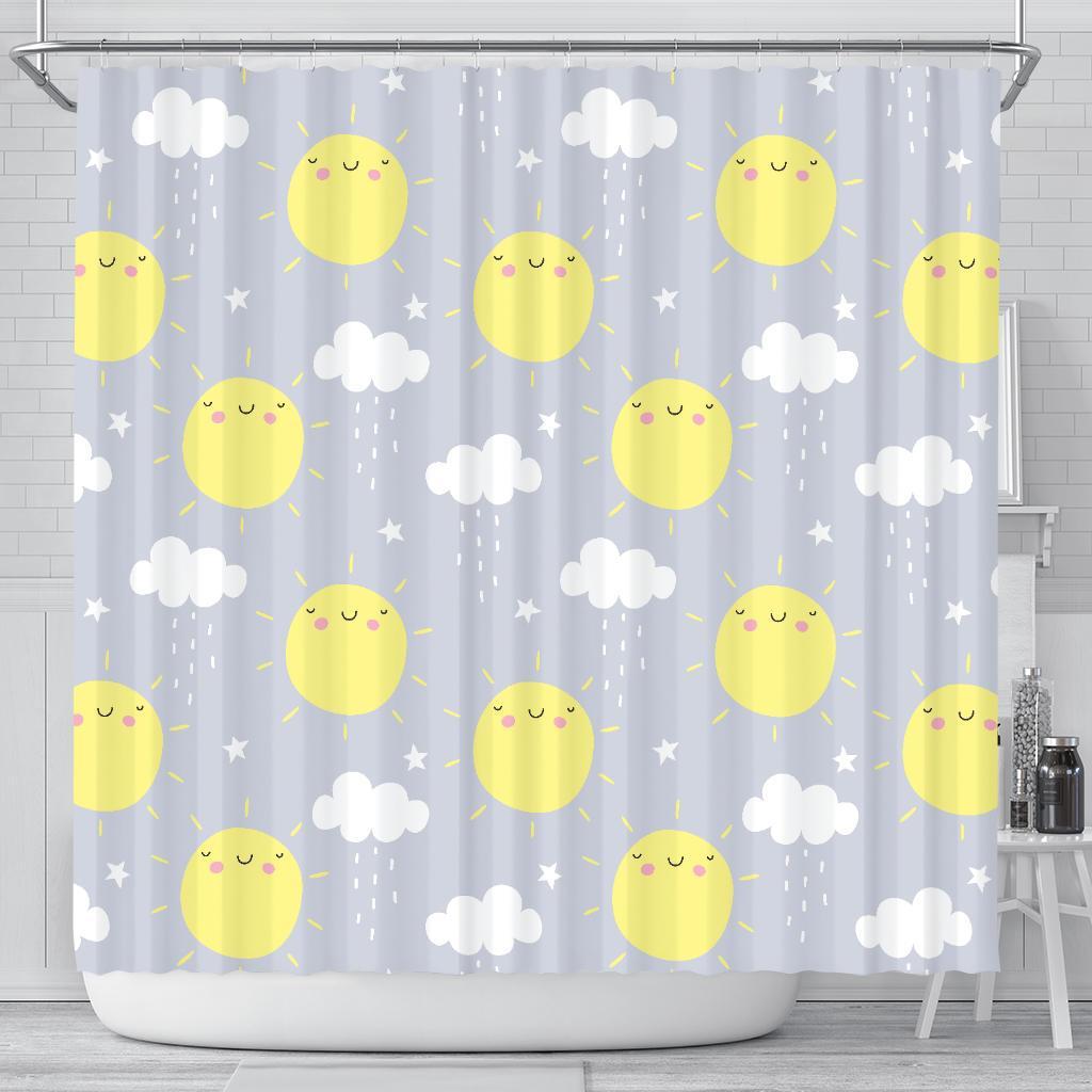 Sun Smile Pattern Print Bathroom Shower Curtain-grizzshop