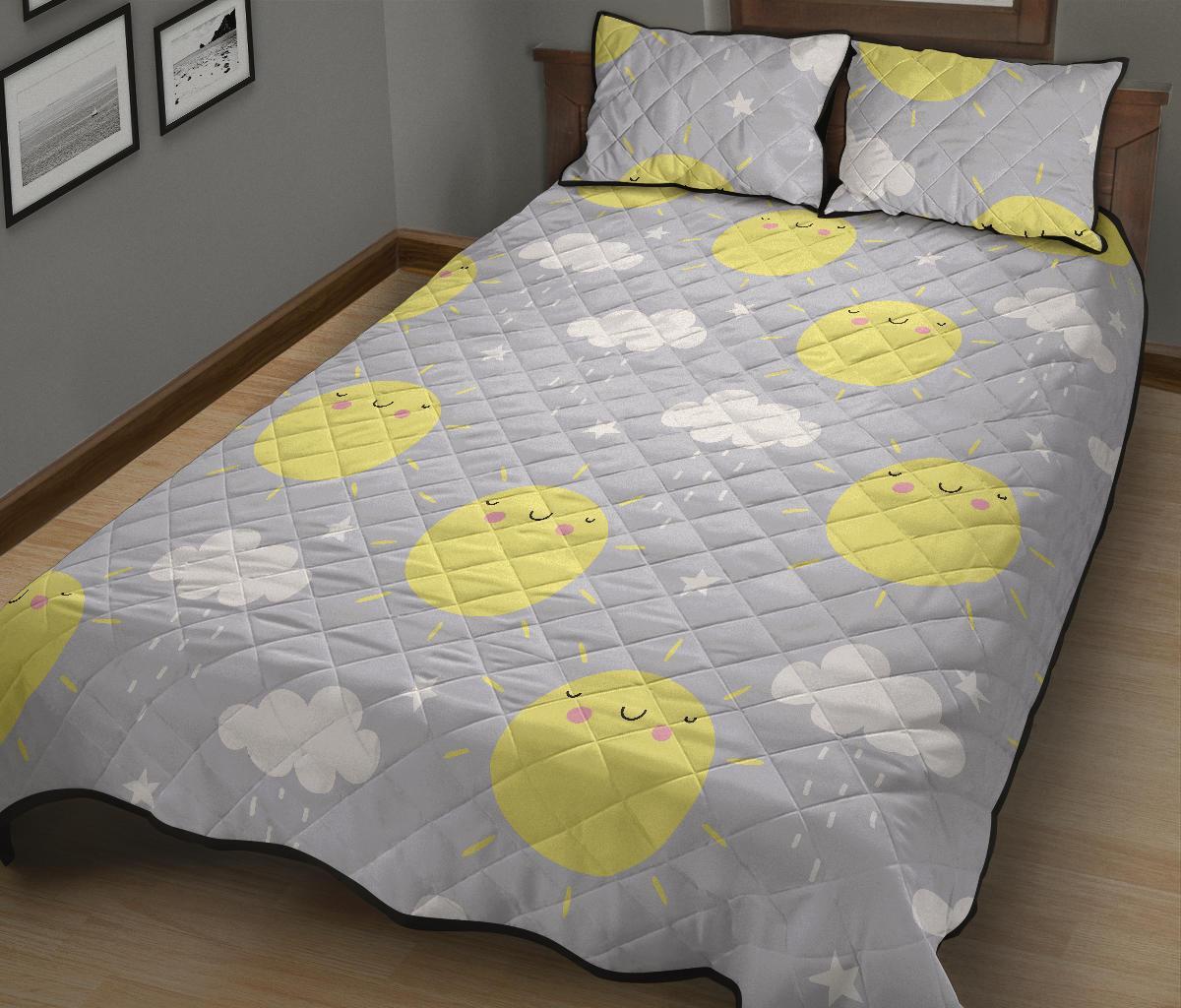 Sun Smile Pattern Print Bed Set Quilt-grizzshop