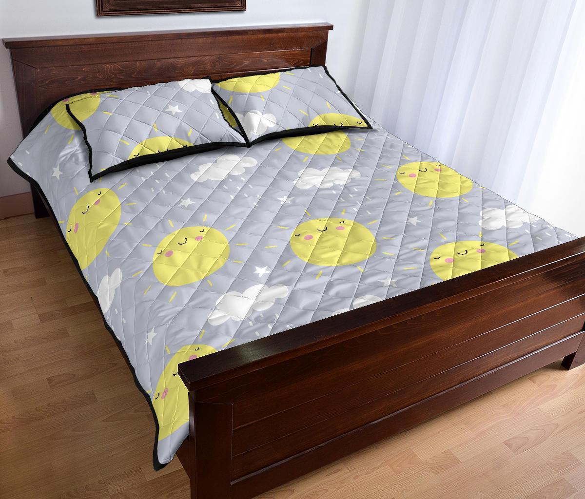 Sun Smile Pattern Print Bed Set Quilt-grizzshop