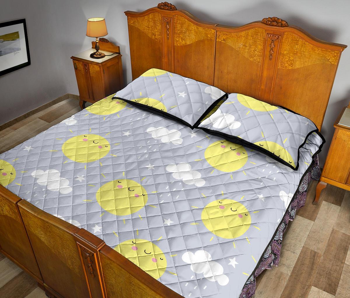 Sun Smile Pattern Print Bed Set Quilt-grizzshop