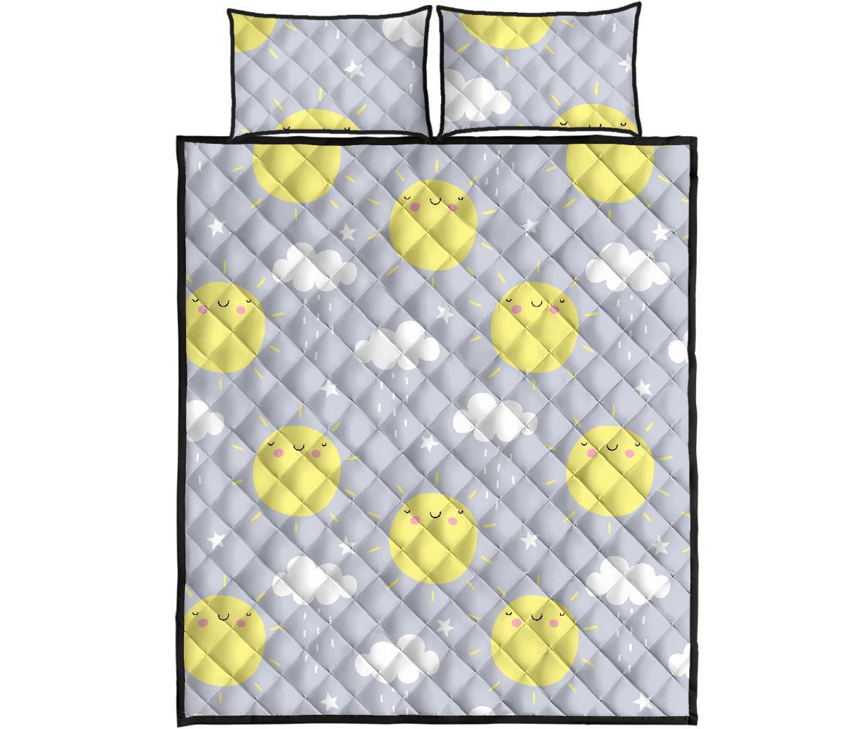 Sun Smile Pattern Print Bed Set Quilt-grizzshop